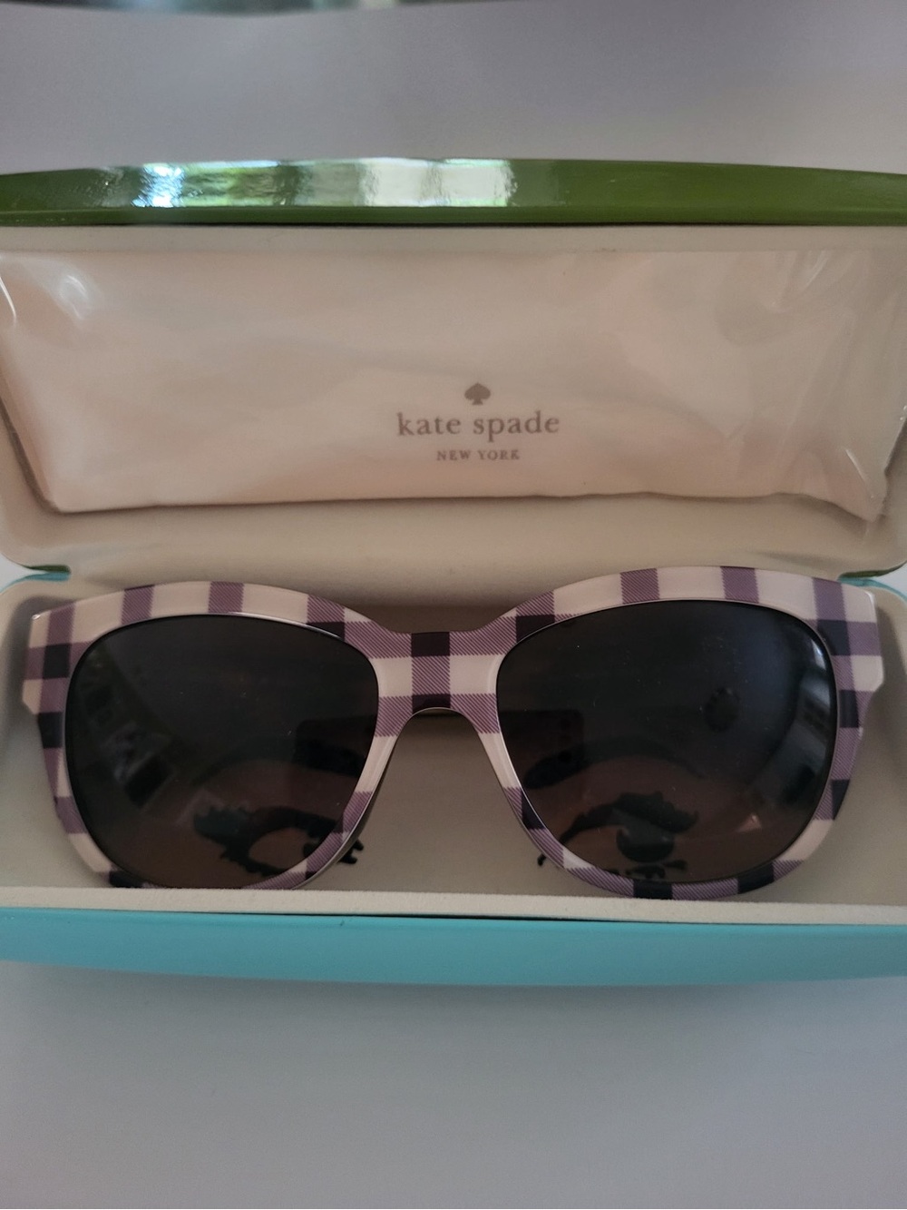 kate spade purple and white checkered oversized sunglasses